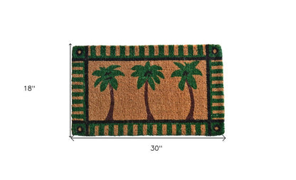 18" X 30" Brown and Green Coir Palm Tree Outdoor Door Mat