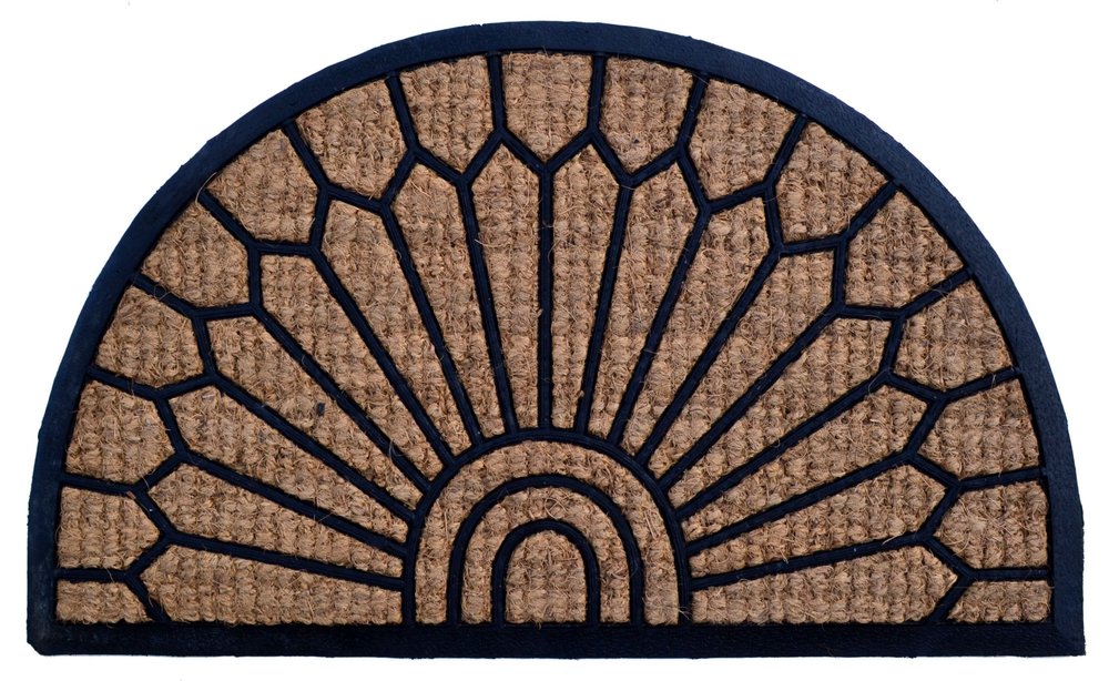 18" X 30" Brown and Black Rubber Geometric Outdoor Semi Circle Door Mat