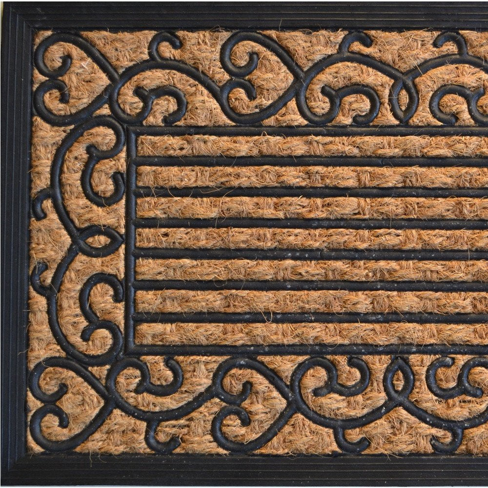 18" X 30" Brown and Black Rubber Scrollwork Outdoor Door Mat