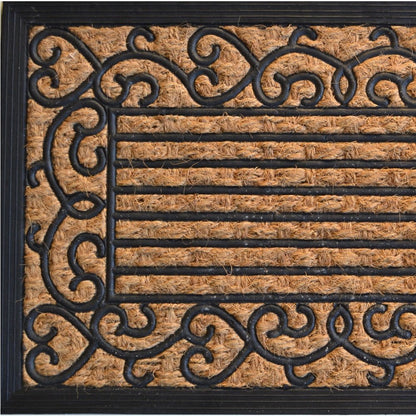 18" X 30" Brown and Black Rubber Scrollwork Outdoor Door Mat