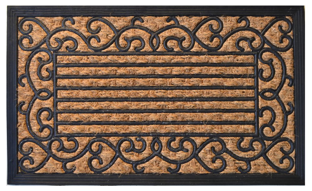 18" X 30" Brown and Black Rubber Scrollwork Outdoor Door Mat
