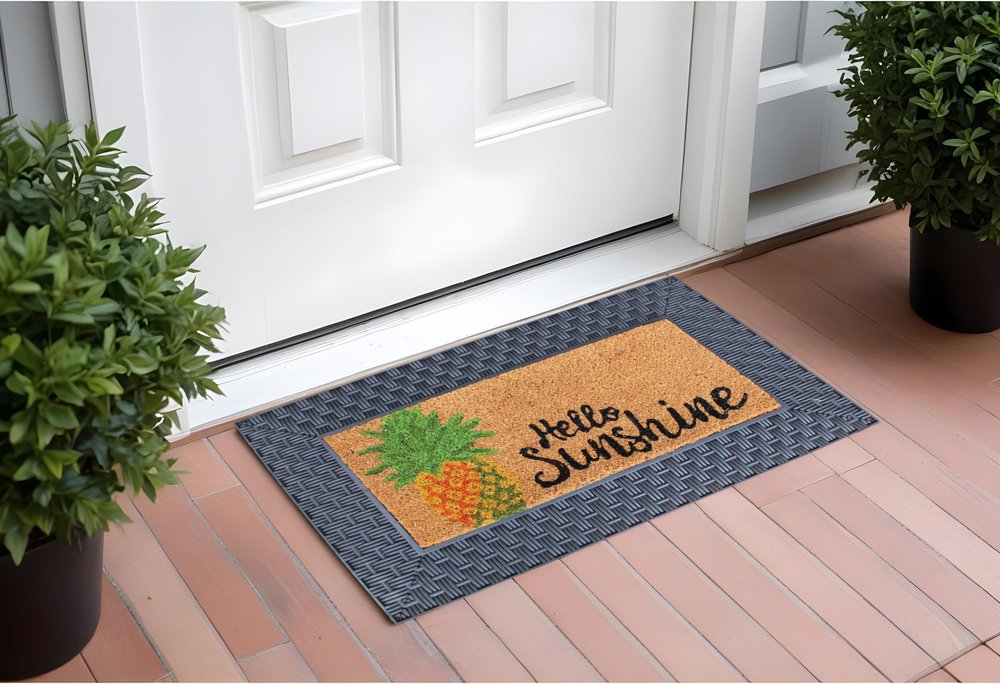 18" X 30" Brown and Black Rubber and Coir Spring Summer Outdoor Door Mat With Inserts