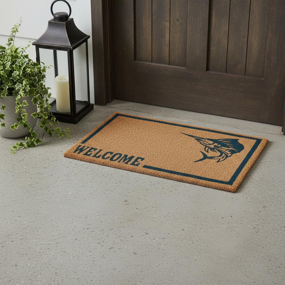 18" X 30" Brown and Black Coir Swordfish Welcome Outdoor Door Mat