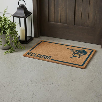18" X 30" Brown and Black Coir Swordfish Welcome Outdoor Door Mat