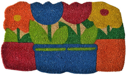 18" X 30" Blue and Red Coir Floral Outdoor Door Mat