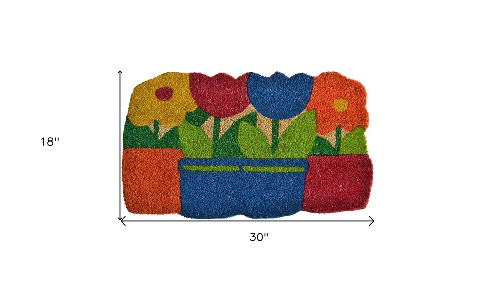 18" X 30" Blue and Red Coir Floral Outdoor Door Mat