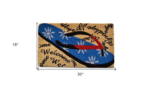18" X 30" Red White and Blue Coir Flip Flop Welcome Outdoor Door Mat
