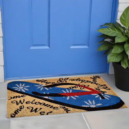 18" X 30" Red White and Blue Coir Flip Flop Welcome Outdoor Door Mat
