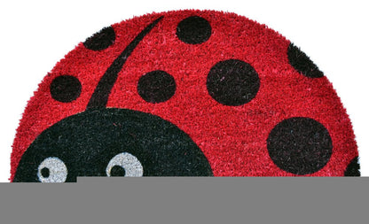 18" X 30" Black and Red Coir Ladybug Outdoor Semi Circle Door Mat