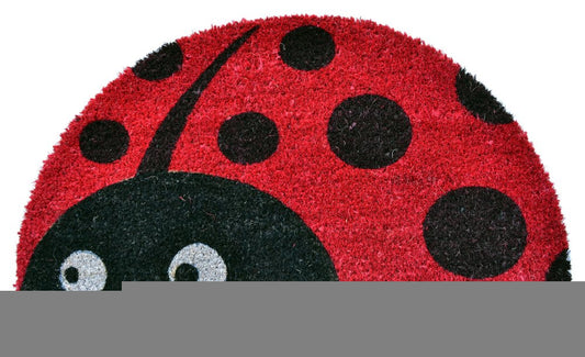 18" X 30" Black and Red Coir Ladybug Outdoor Semi Circle Door Mat