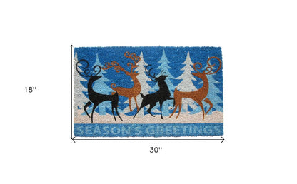 18" X 30" Blue Coir Deer Seasons Greetings Outdoor Holiday Door Mat