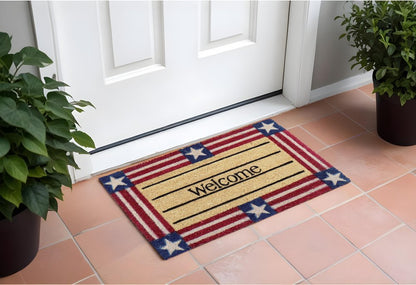 18" X 30" Red White And Blue Coir Patriotic Welcome Outdoor Door Mat