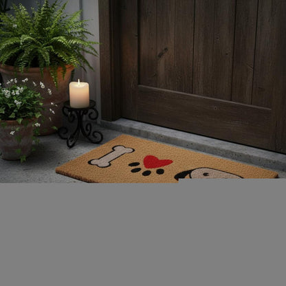 18" X 30" Beige and Black Coir Dog Outdoor Door Mat