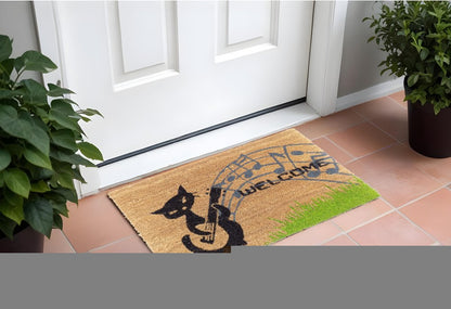 18" X 30" Brown and Black Coir Cat Welcome Outdoor Door Mat