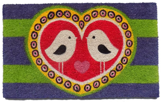 18" X 30" Red and Green Coir Heart Outdoor Door Mat