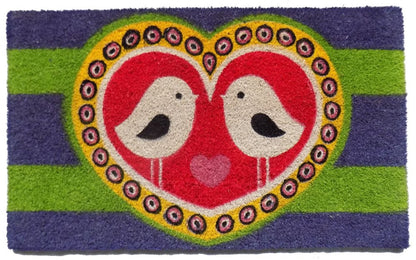 18" X 30" Red and Green Coir Heart Outdoor Door Mat