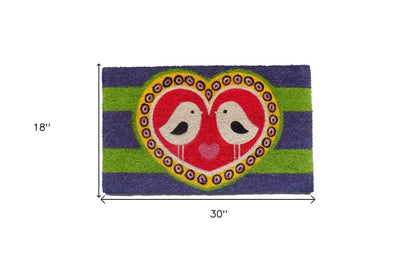 18" X 30" Red and Green Coir Heart Outdoor Door Mat