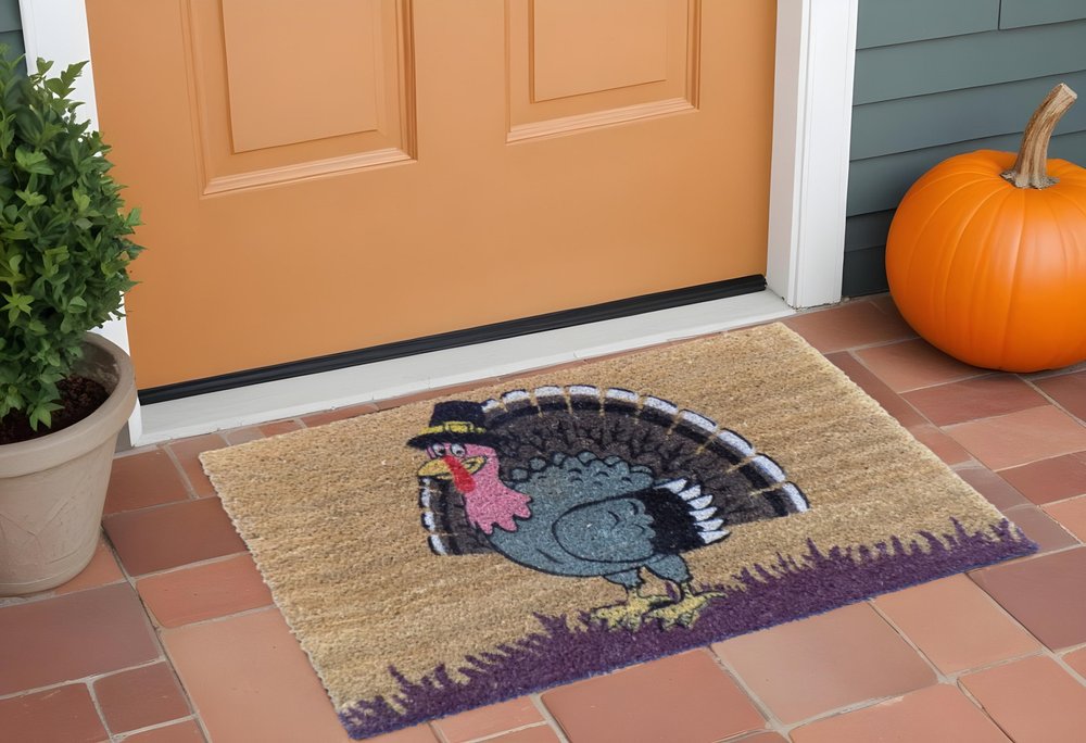 18" X 30" Brown and Black Coir Tom Turkey Outdoor Door Mat