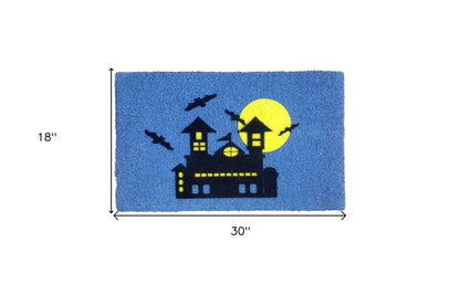 18" X 30" Blue and Black Coir Spooky House Outdoor Halloween Door Mat