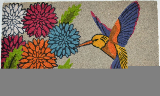 18" X 30" Brown and Blue Coir Floral Outdoor Door Mat