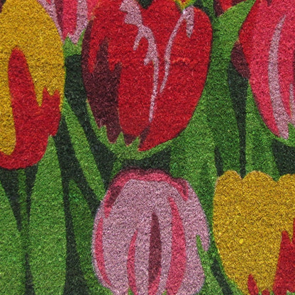 24" X 36" Red and Green Coir Floral Outdoor Spring Door Mat