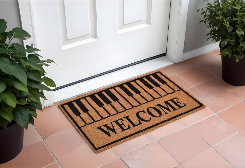 18" X 30" Brown and Black Coir Welcome Outdoor Door Mat