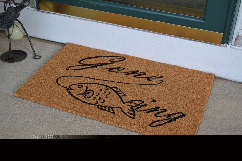 18" X 30" Brown and Black Coir Fish Outdoor Door Mat