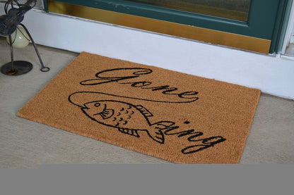 18" X 30" Brown and Black Coir Fish Outdoor Door Mat