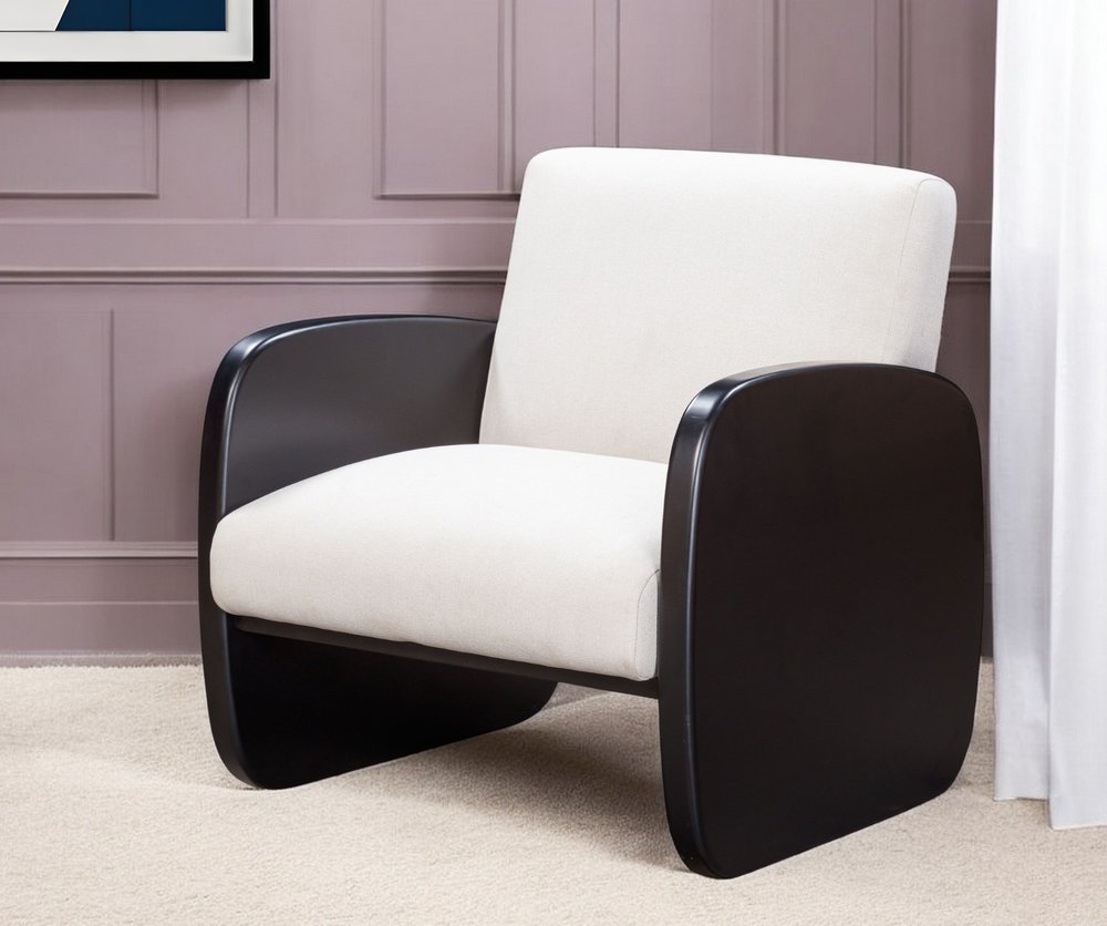 29" White And Natural Linen Arm Chair