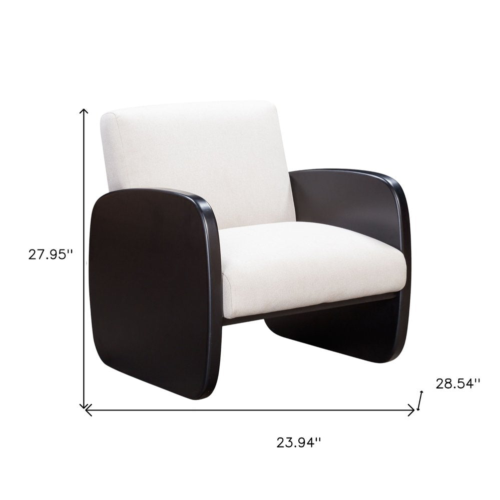29" White And Natural Linen Arm Chair