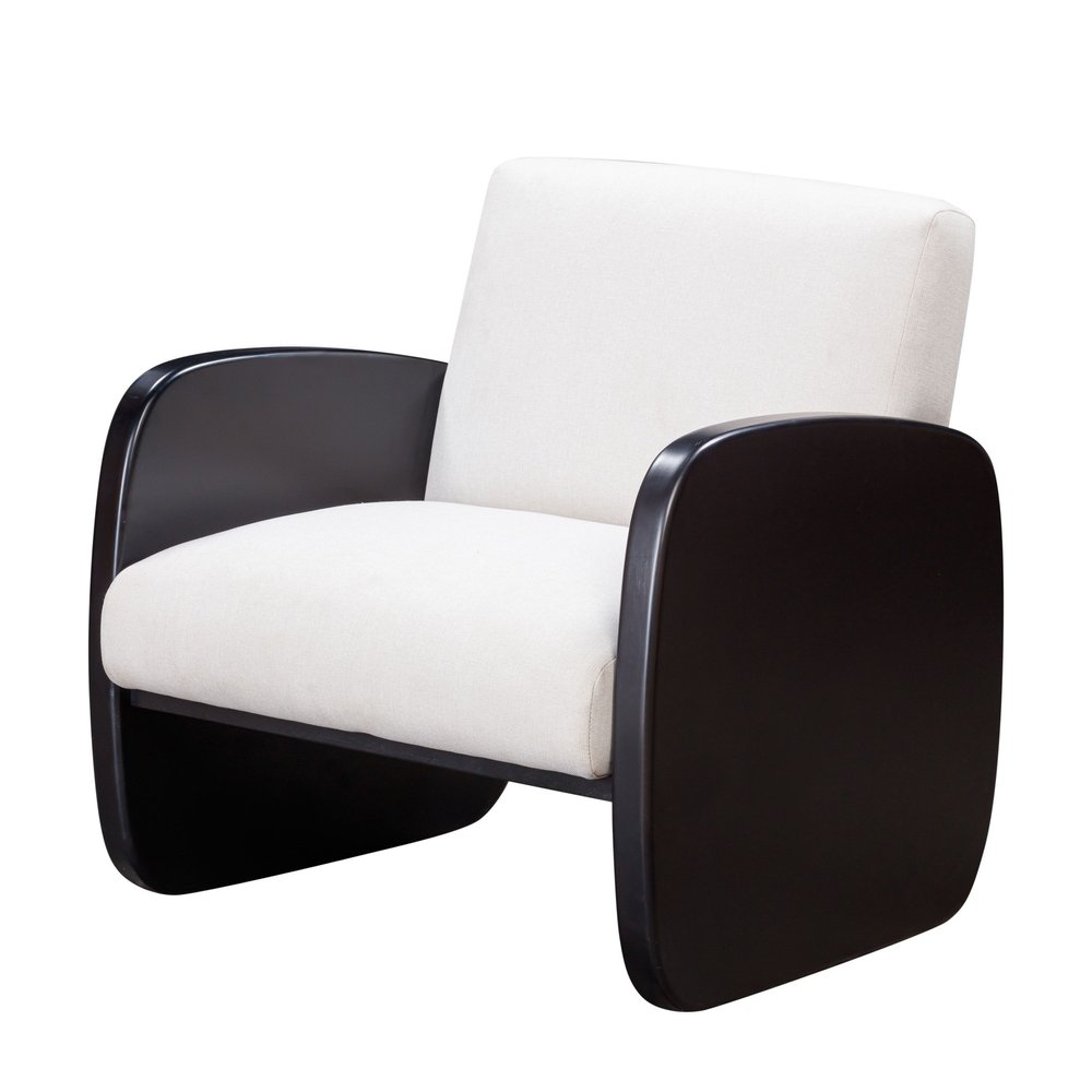 29" White And Natural Linen Arm Chair