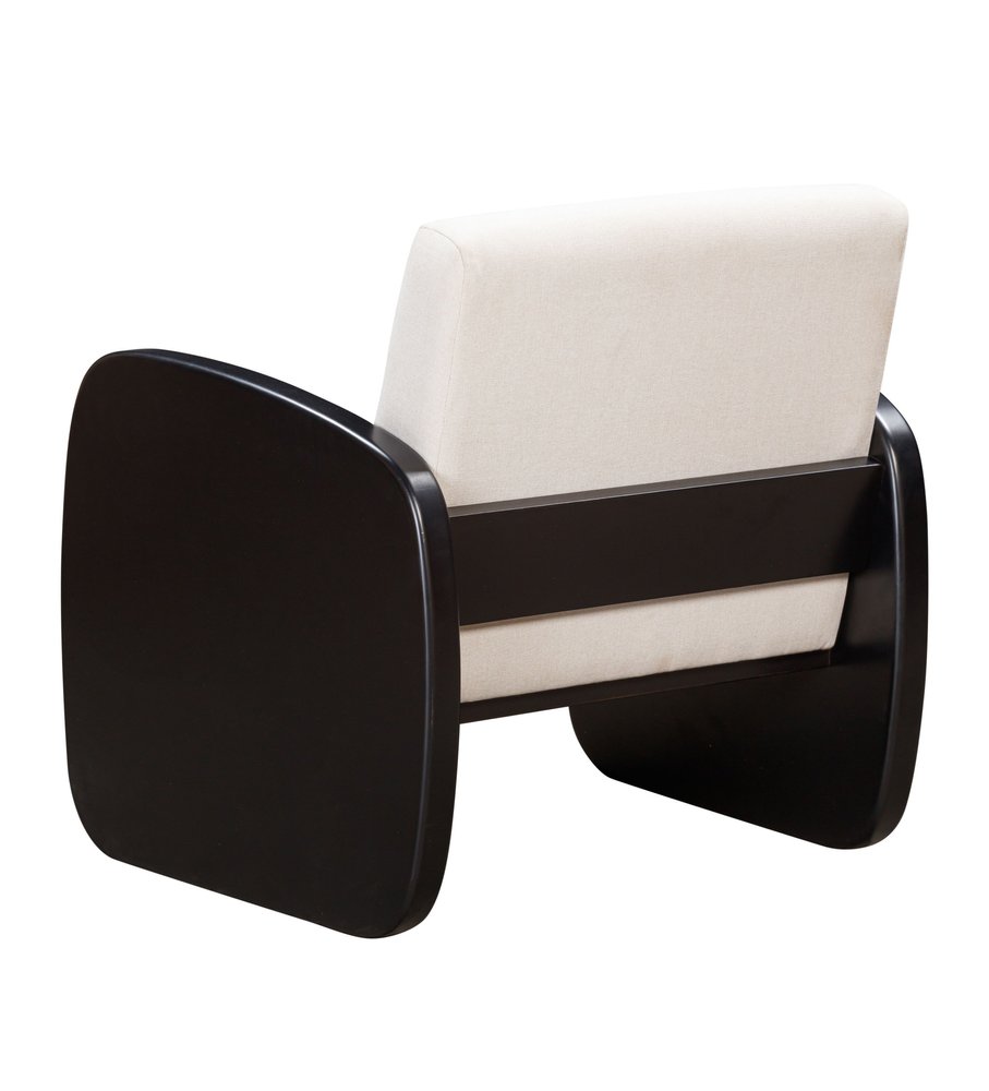 29" White And Natural Linen Arm Chair
