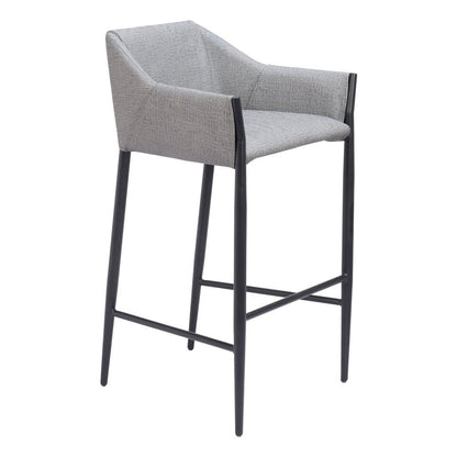 30" Slate Gray And Black Fabric And Steel Bar Height Bar Chair