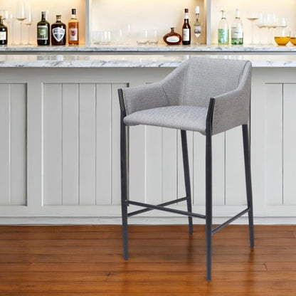 30" Slate Gray And Black Fabric And Steel Bar Height Bar Chair