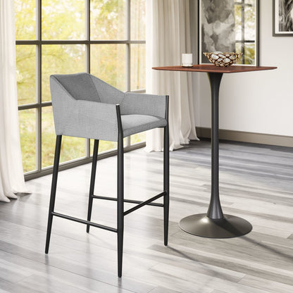 30" Slate Gray And Black Fabric And Steel Bar Height Bar Chair