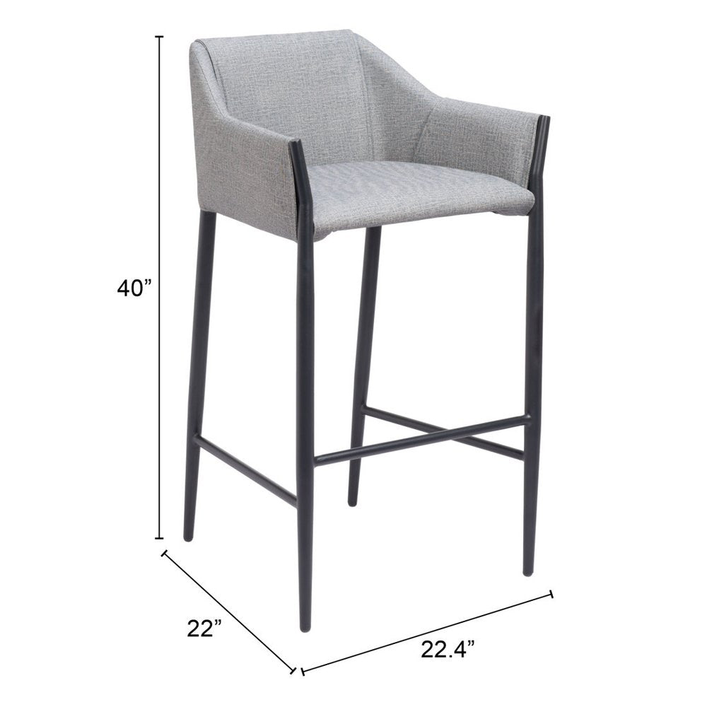 30" Slate Gray And Black Fabric And Steel Bar Height Bar Chair