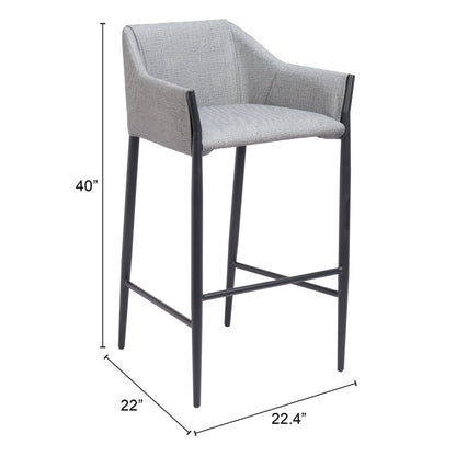 30" Slate Gray And Black Fabric And Steel Bar Height Bar Chair