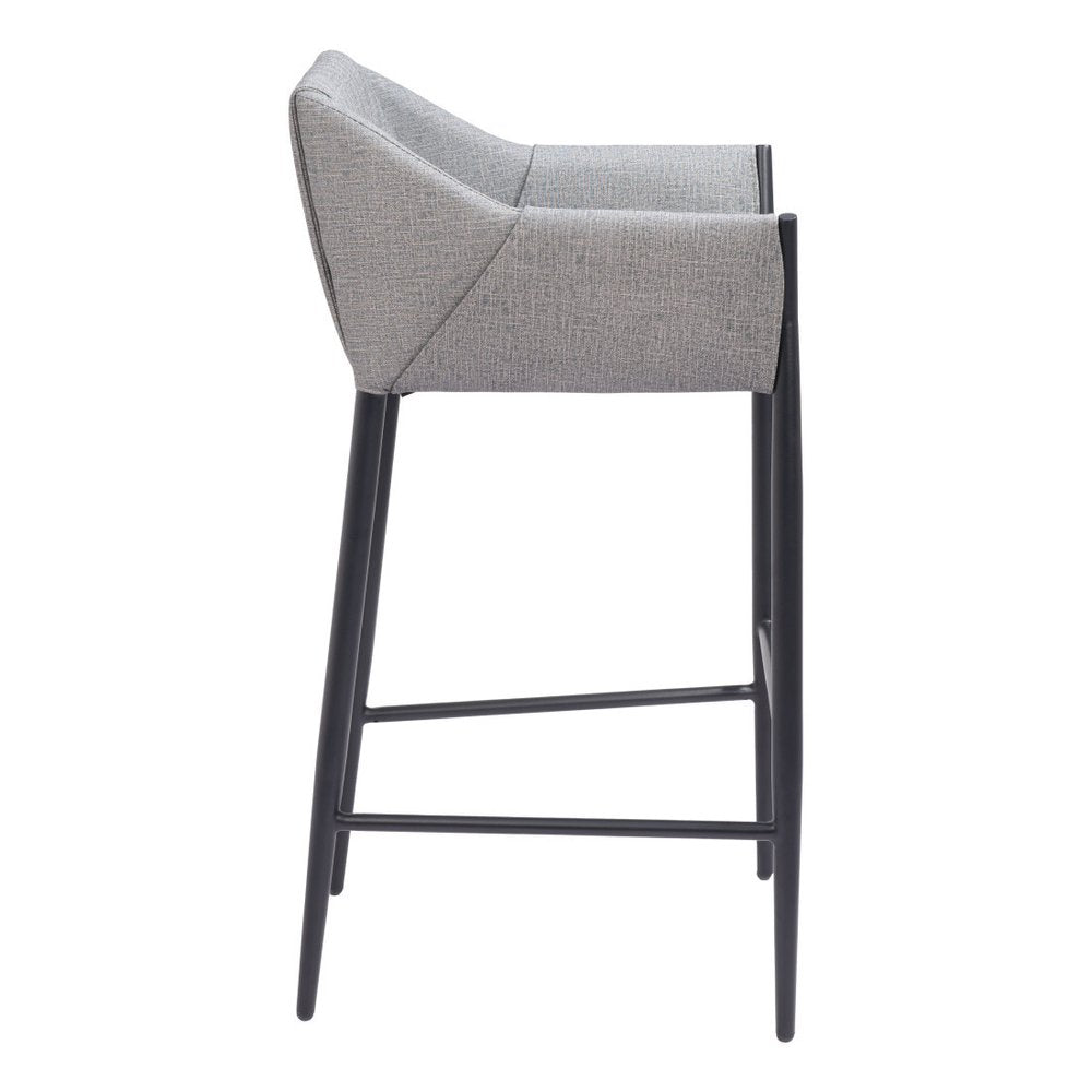 30" Slate Gray And Black Fabric And Steel Bar Height Bar Chair