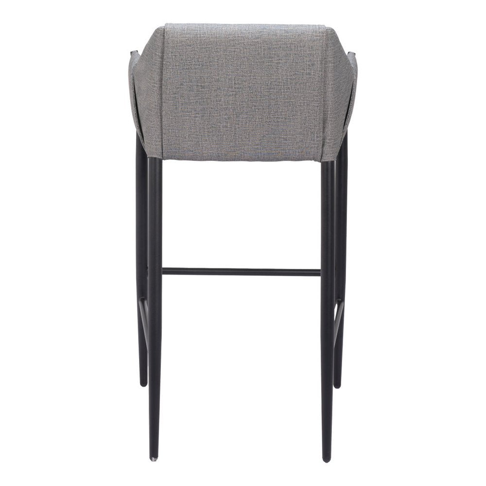 30" Slate Gray And Black Fabric And Steel Bar Height Bar Chair