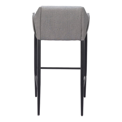 30" Slate Gray And Black Fabric And Steel Bar Height Bar Chair