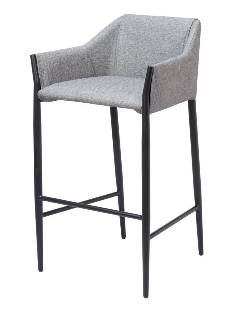 30" Slate Gray And Black Fabric And Steel Bar Height Bar Chair