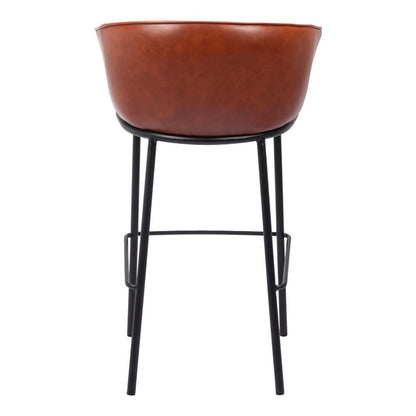 30" Brown And Black Faux Leather And Fabric And Steel Bar Height Bar Chair