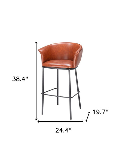 30" Brown And Black Faux Leather And Steel Bar Height Bar Chair