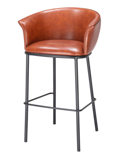 30" Brown And Black Faux Leather And Steel Bar Height Bar Chair