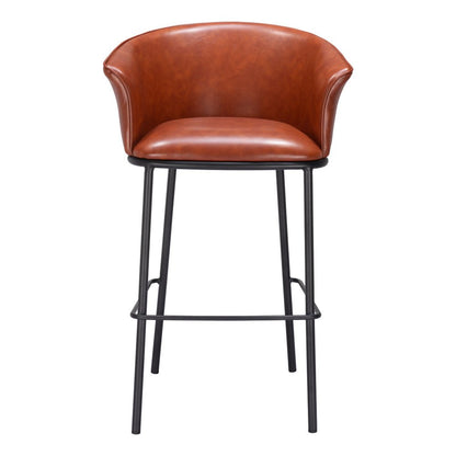 30" Brown And Black Faux Leather And Steel Bar Height Bar Chair