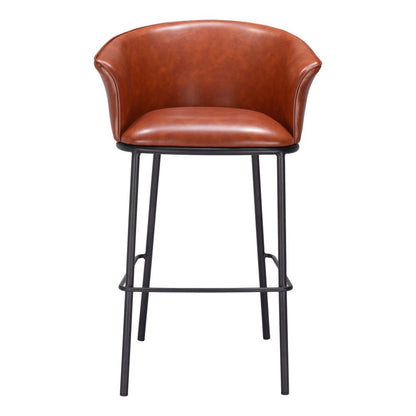 30" Brown And Black Faux Leather And Steel Bar Height Bar Chair