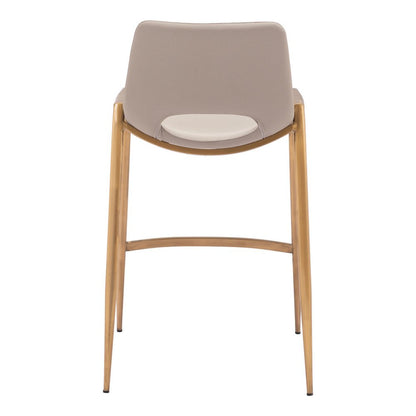 Set of Two 26" Beige And Gold Faux Leather And Steel Low Back Counter Height Bar Chairs