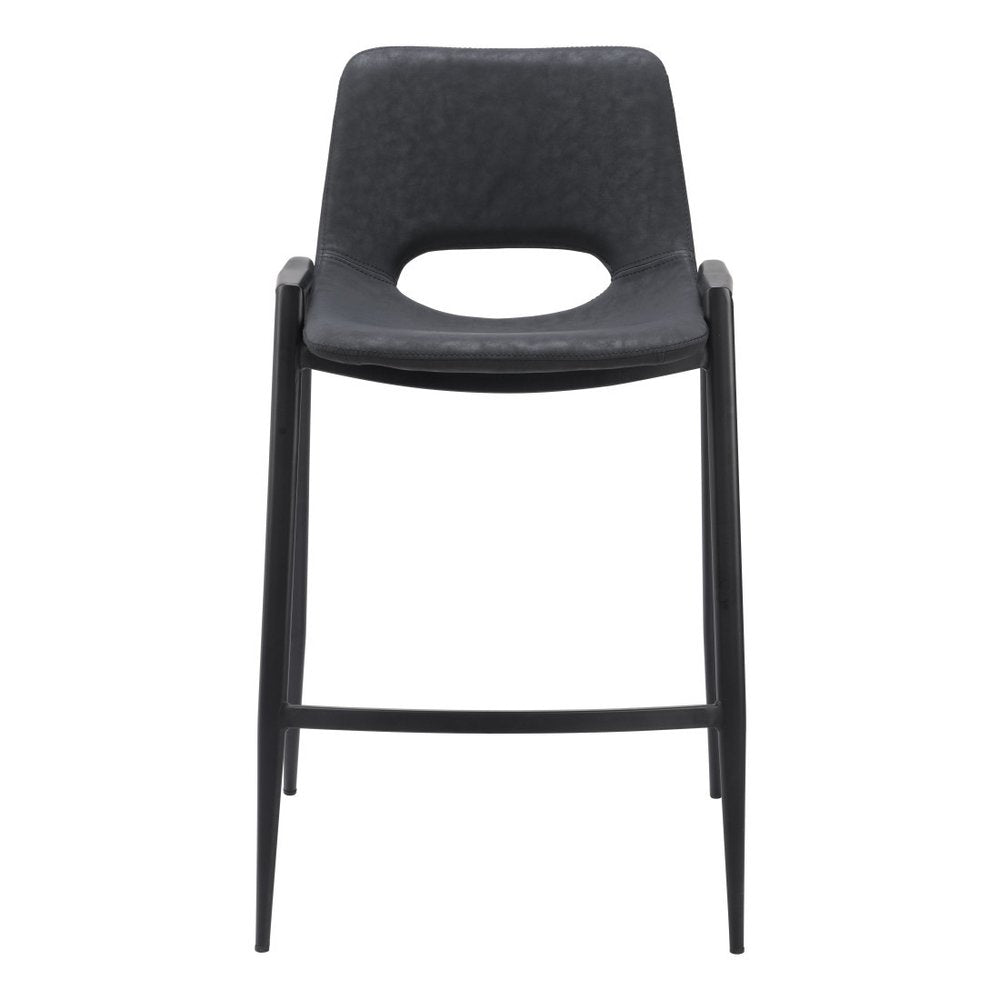 Set of Two 26" Black Faux Leather And Steel Low Back Counter Height Bar Chairs