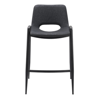 Set of Two 26" Black Faux Leather And Steel Low Back Counter Height Bar Chairs