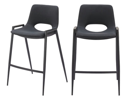 Set of Two 26" Black Faux Leather And Steel Low Back Counter Height Bar Chairs